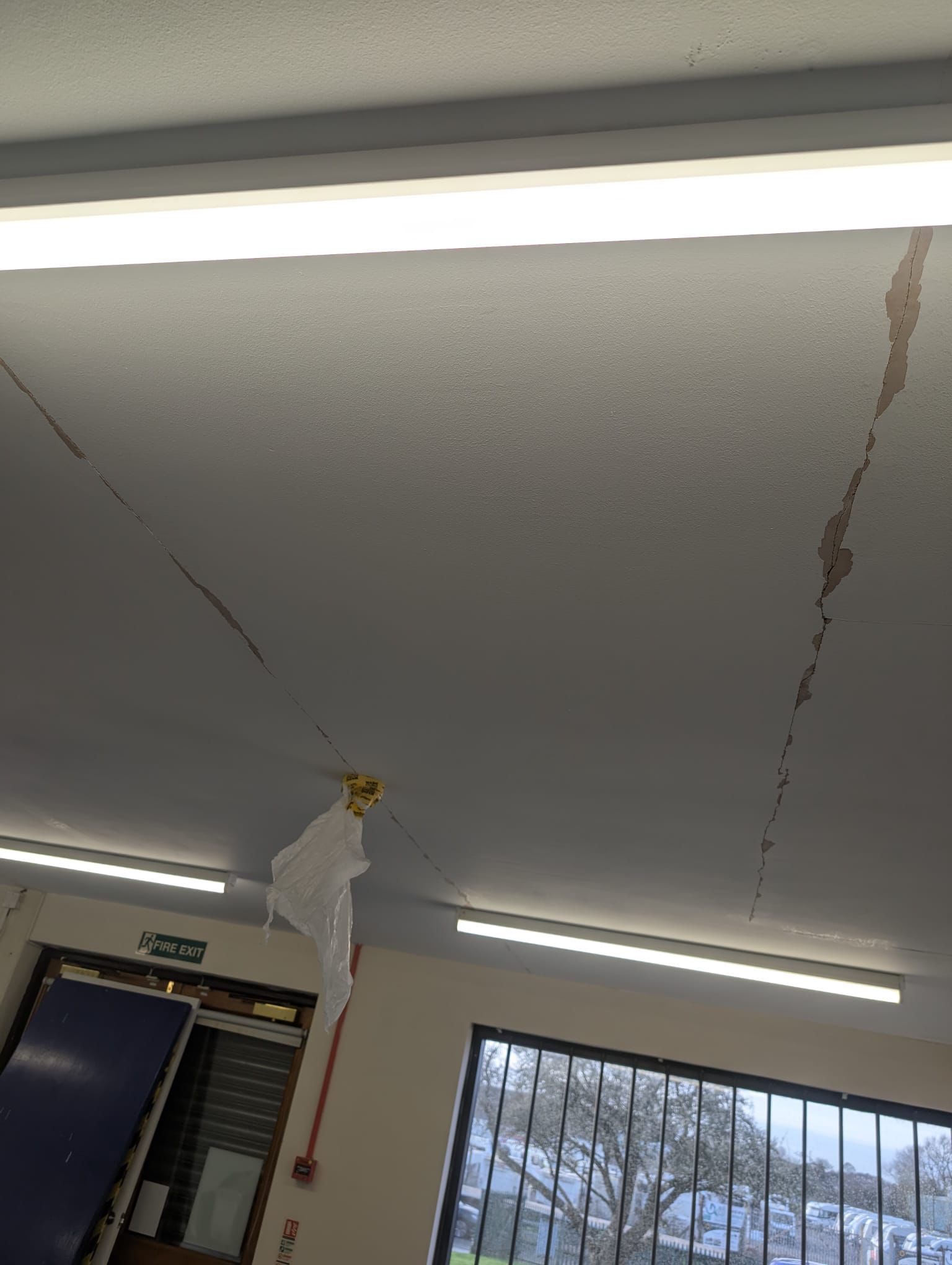 Ceiling with peeling paint and damage