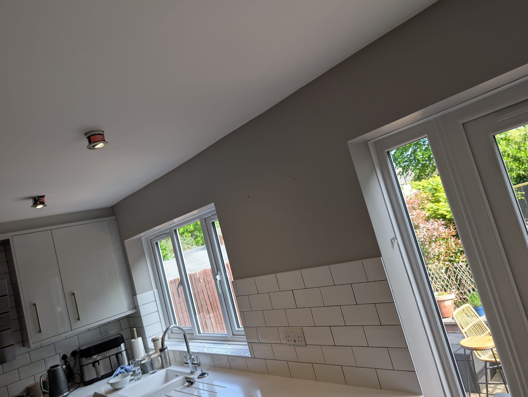 Kitchen extension with grey feature wall