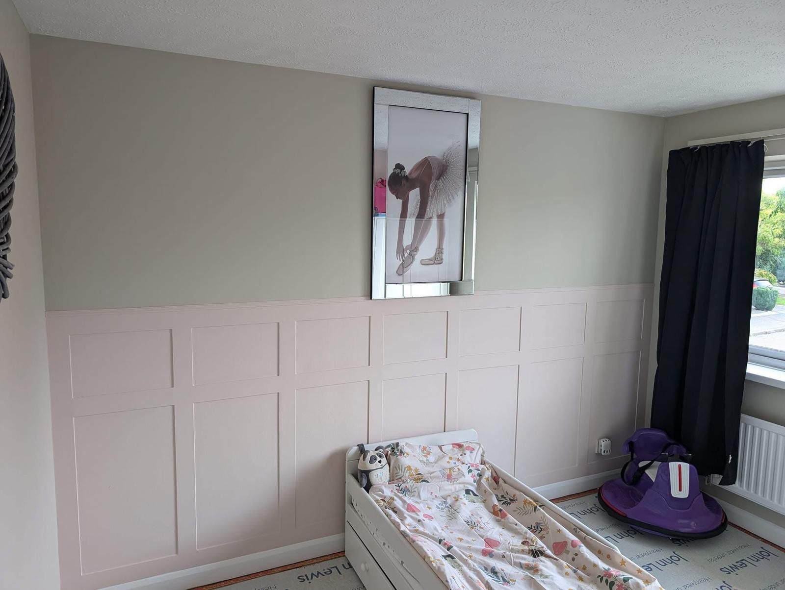 Bedroom wall panelling installed and painted by JSC